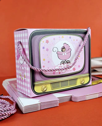 TV Shape Gift Boxes With Handle - It's A Girl (Pink)