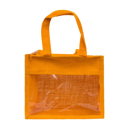 10x8x5 inch Window Jute Hamper Bag β With Zip, Mustard, Self Handle