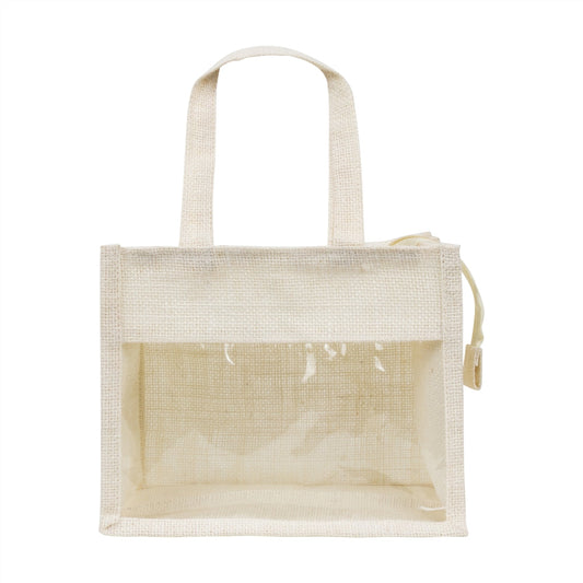 10x8x5 inch Window Jute Hamper Bag β With Zip, Off White, Self Handle