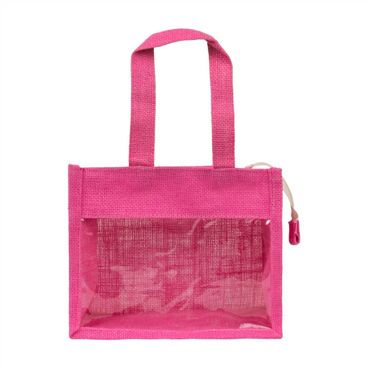 10x8x5 inch Window Jute Hamper Bag β With Zip, Pink, Self Handle