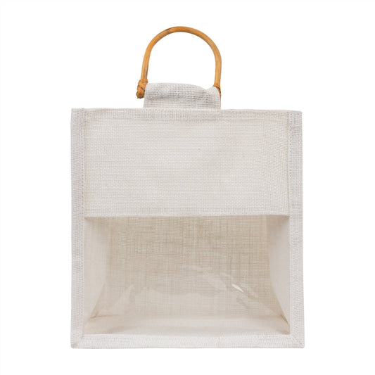 10x10x5 inch Window Jute Hamper Bag β Without Zip, Super White, Cane Handle