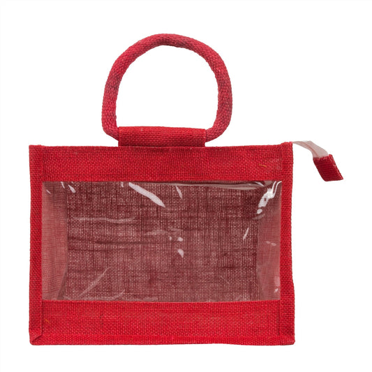 10x8x6 inch Window Jute Hamper Bag β With Zip, Red