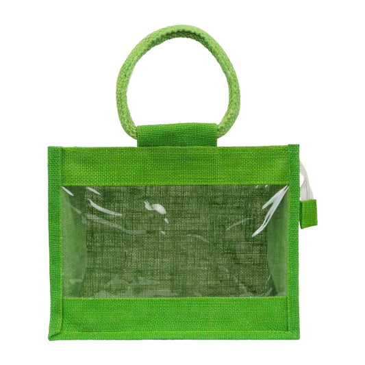 10x8x6 inch Window Jute Hamper Bag β With Zip, Green