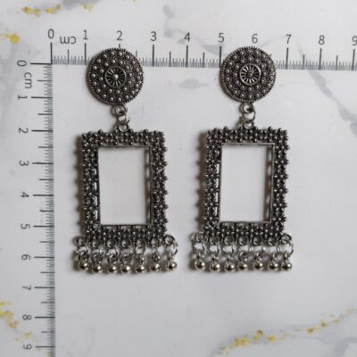 Rectangle Charm Jhumka Small Earrings - Silver