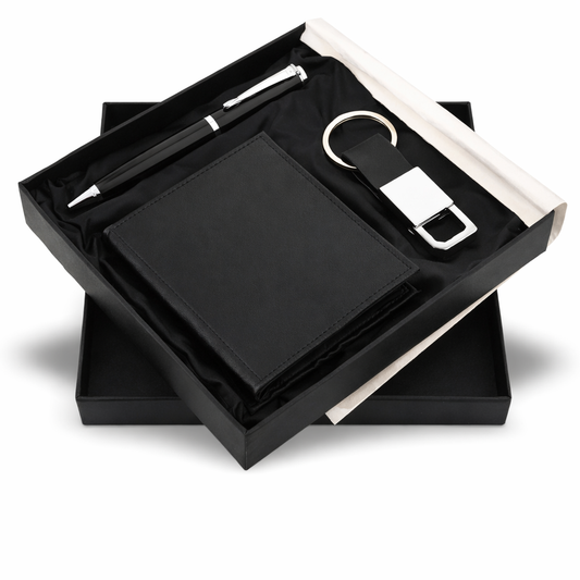 SR-130 / SR-131 Premium Corporate Hamper β Escala Wallet, Metal Pen & Keychain Set