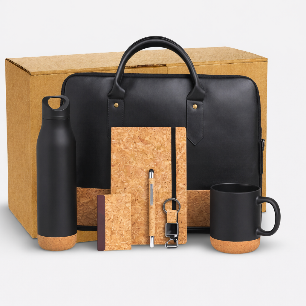 SR-368 Premium Executive Corporate Hamper – Cork Finish Laptop Bag, Bottle, Mug, Diary, Pen, Keychain & Cardholder