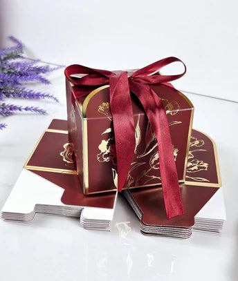 Small Size Square Shape Decorative Folding Storage Box (Maroon)