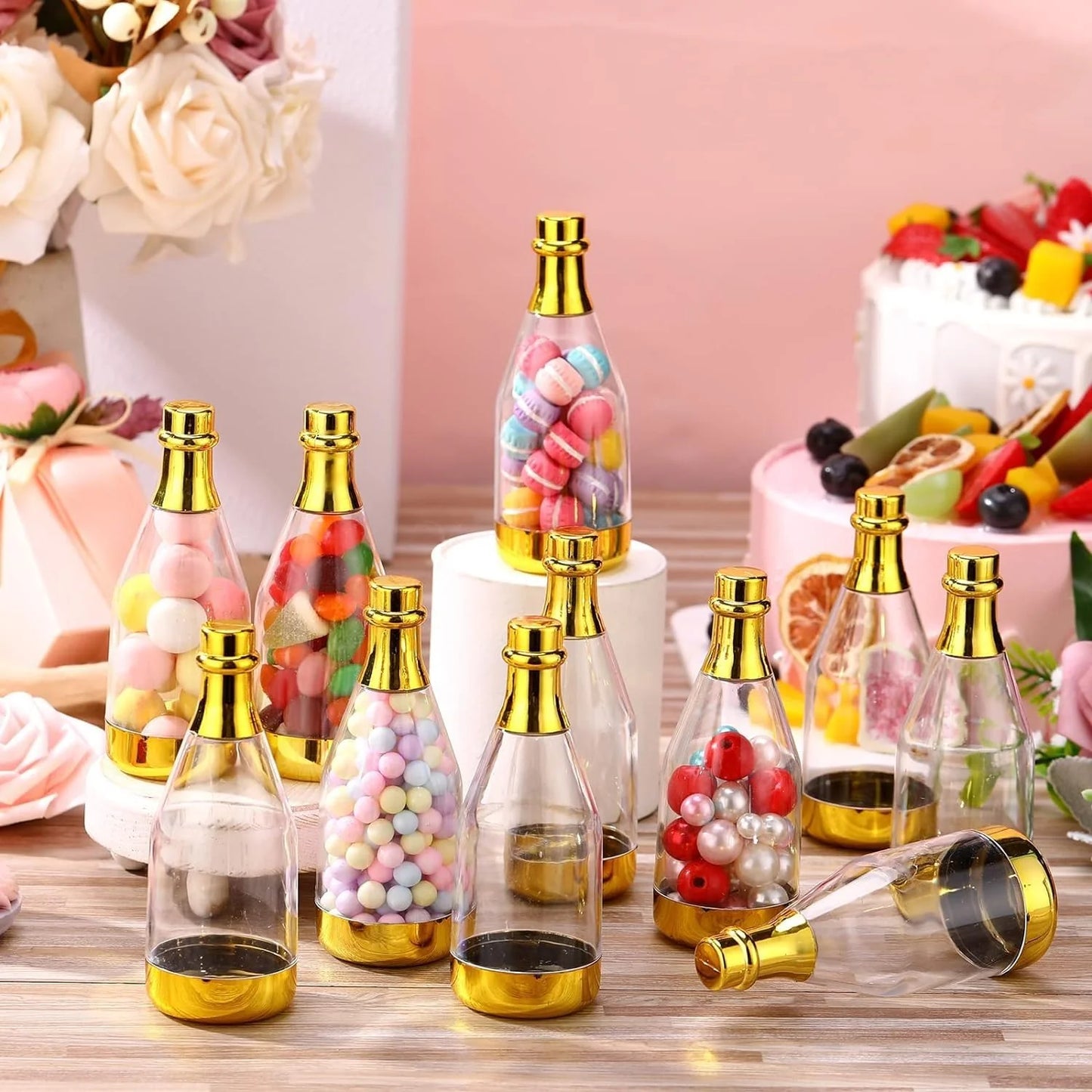 Golden Acrylic Box Champagne Design Plastic Storage Bottles (11.5 cm)