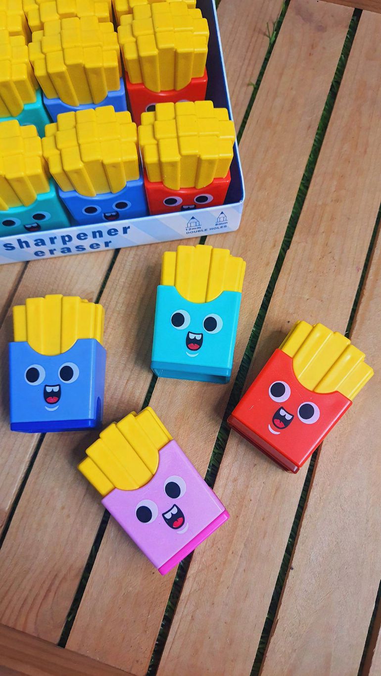 French Fries Pencil Sharpener with Storage β Cute Double Hole Sharpener (Single Piece)