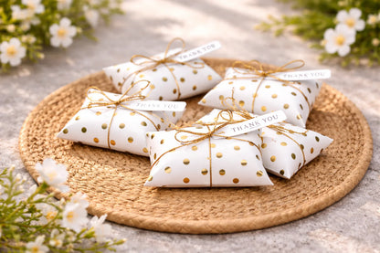Golden Decorative Folding Paper pillow Gift Boxes For Gifting Chocolates, Dryfruits Items