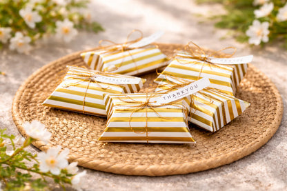 Golden Decorative Folding Paper pillow Gift Boxes For Gifting Chocolates, Dryfruits Items