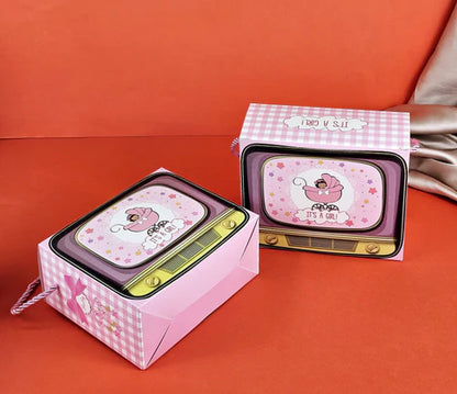TV Shape Gift Boxes With Handle - It's A Girl (Pink)