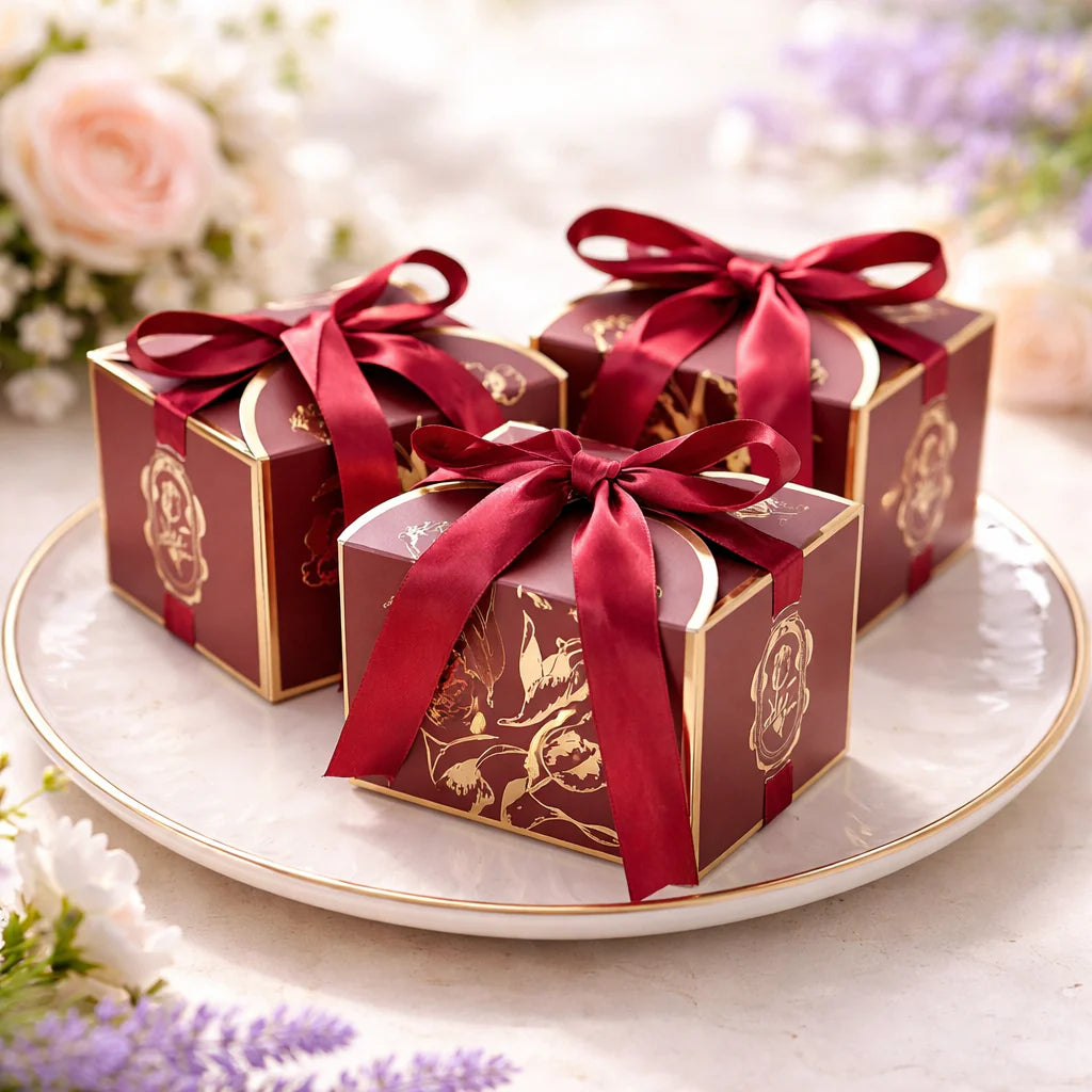 Small Size Square Shape Decorative Folding Storage Box (Maroon)