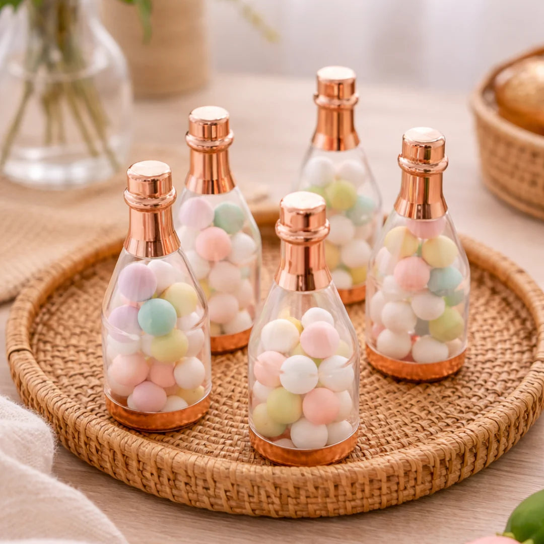 Rosegold Colour Champagne Design Plastic Storage Bottles (11.5 cm)