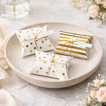 Golden Decorative Folding Paper pillow Gift Boxes For Gifting Chocolates, Dryfruits Items
