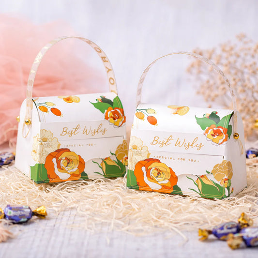 Decorative Folding Storage Box/ Purse style for Return Gift, Birthday, Valentine's Day (White) (8 CM)