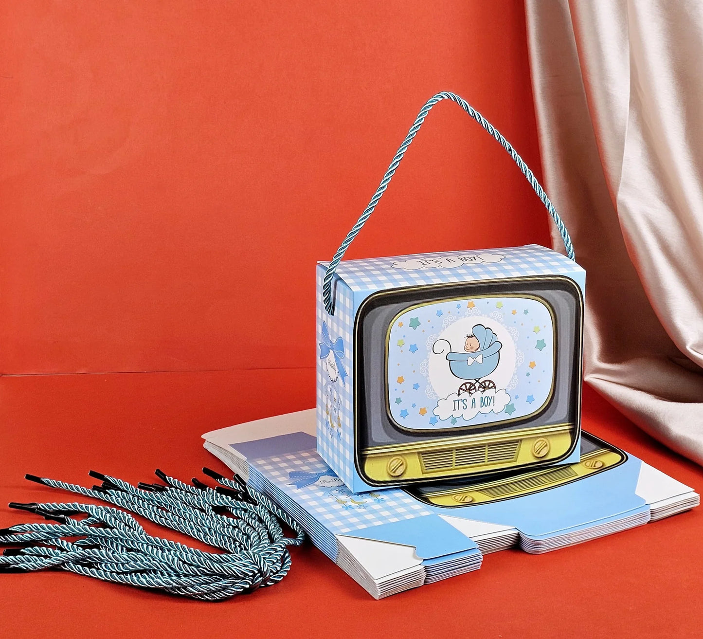 TV Shape Gift Boxes With Handle - It's A Boy (Blue)