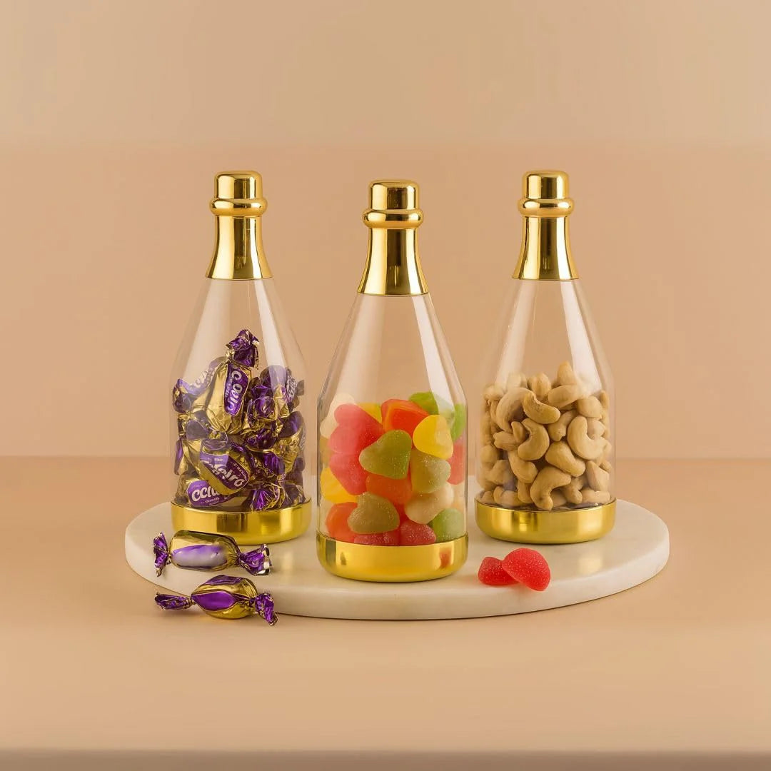 Golden Acrylic Box Champagne Design Plastic Storage Bottles (11.5 cm)