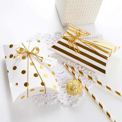 Golden Decorative Folding Paper pillow Gift Boxes For Gifting Chocolates, Dryfruits Items