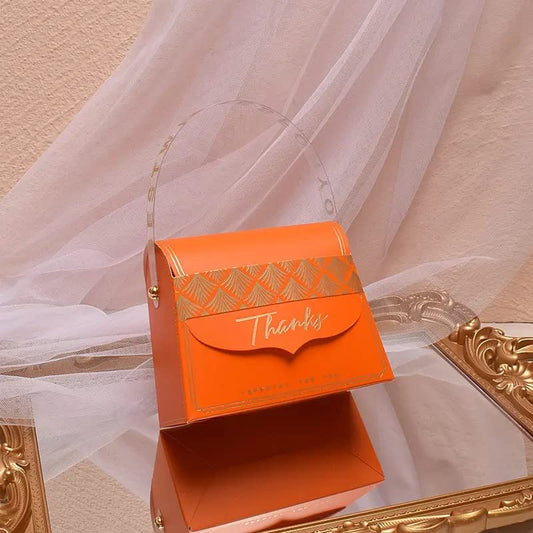 Big Decorative Folding Storage Box/ Purse style for Return Gift, Birthday, Valentine's Day (Orange) (10 cm)