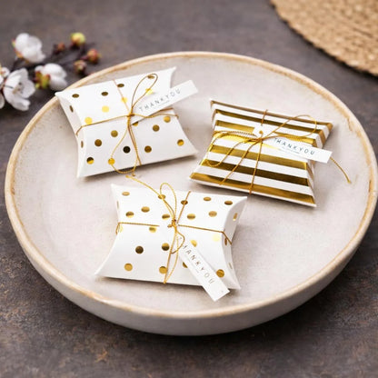 Golden Decorative Folding Paper pillow Gift Boxes For Gifting Chocolates, Dryfruits Items