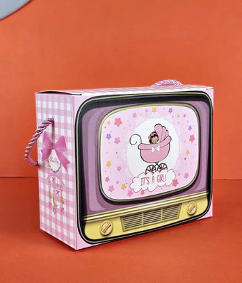 TV Shape Gift Boxes With Handle - It's A Girl (Pink)