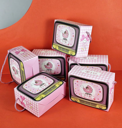 TV Shape Gift Boxes With Handle - It's A Girl (Pink)