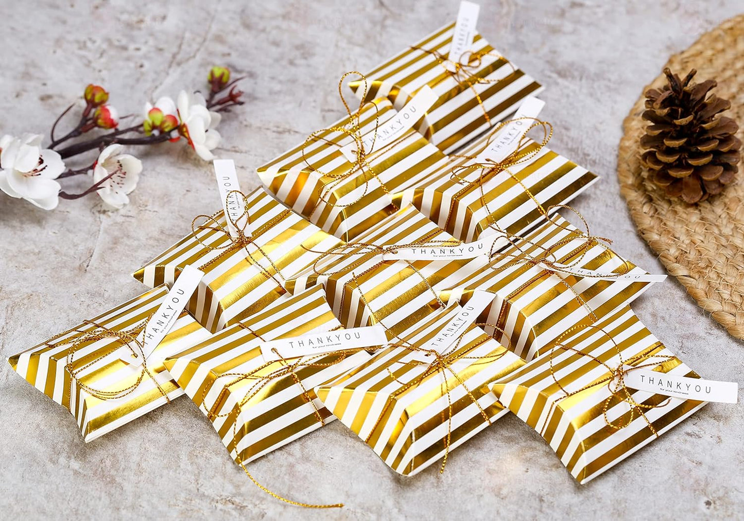 Golden Decorative Folding Paper pillow Gift Boxes For Gifting Chocolates, Dryfruits Items