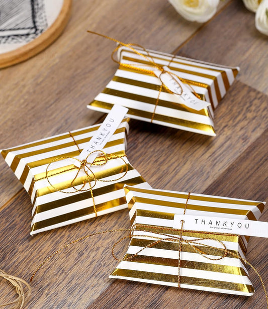 Golden Decorative Folding Paper pillow Gift Boxes For Gifting Chocolates, Dryfruits Items