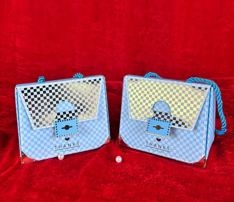 Purse shape Gift Boxes with handle Gift Paper Boxes (Blue)