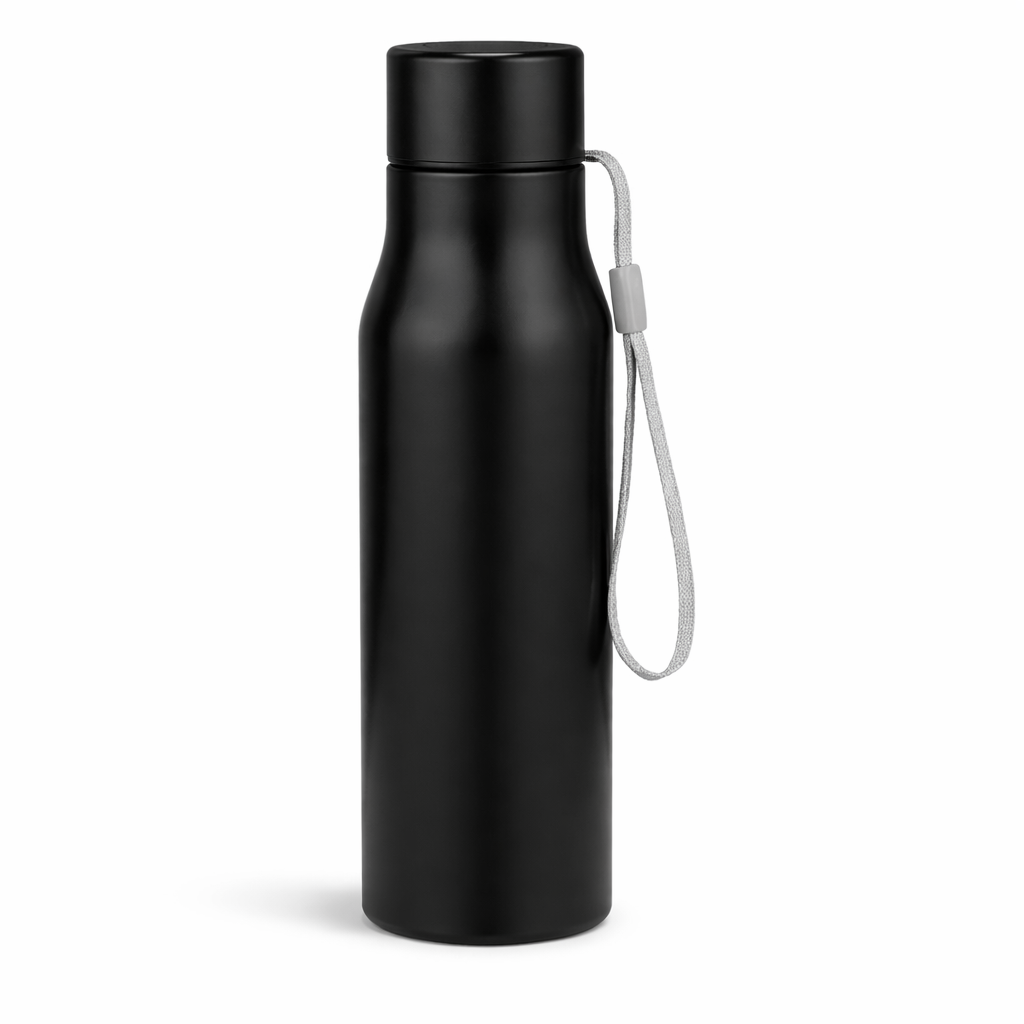 Premium Black Stainless Steel Bottle with Strap – Vacuum Insulated Flask (500ml)