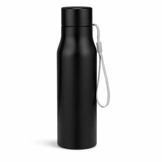Premium Black Stainless Steel Bottle with Strap – Vacuum Insulated Flask (500ml)