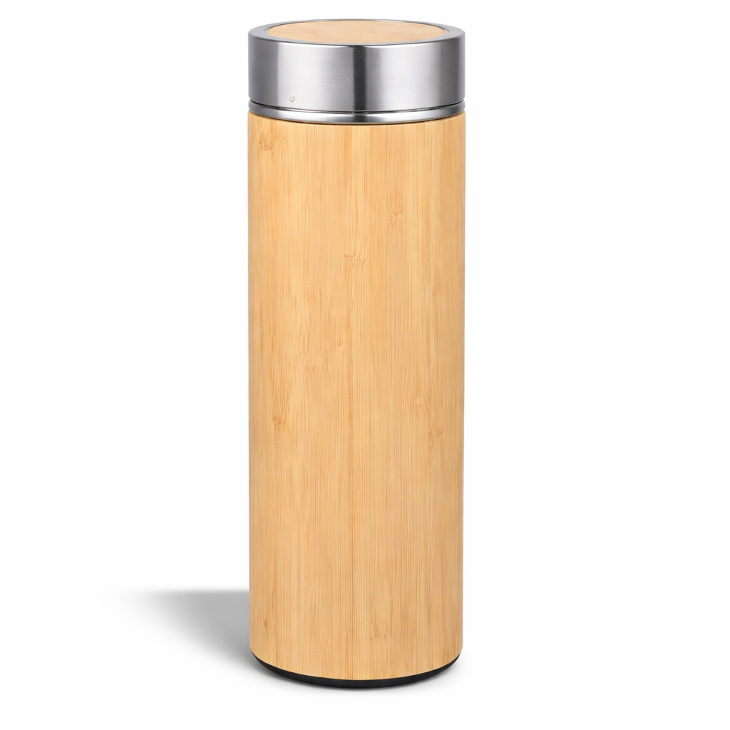 Premium Bamboo Finish Vacuum Insulated Bottle – Eco-Friendly Stainless Steel Flask (500ml)