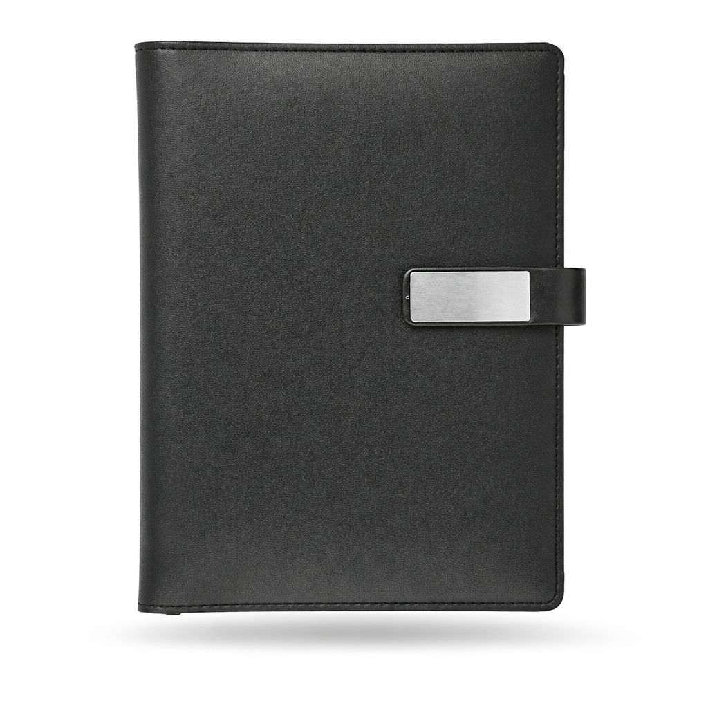 Premium Black Soft PU Diary with Metal Plate – A5 Size | 192 Pages | Executive Notebook