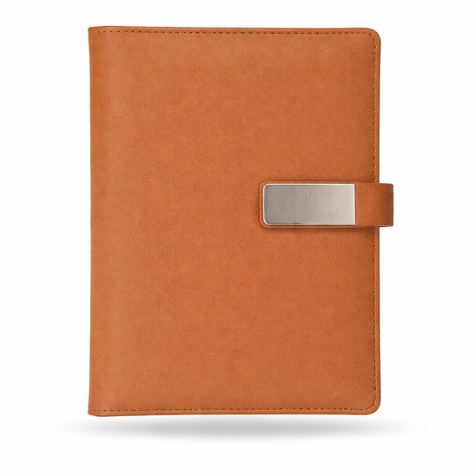 Premium Tan Brown Soft PU Diary with Metal Plate – A5 Size | 192 Pages | Executive Notebook