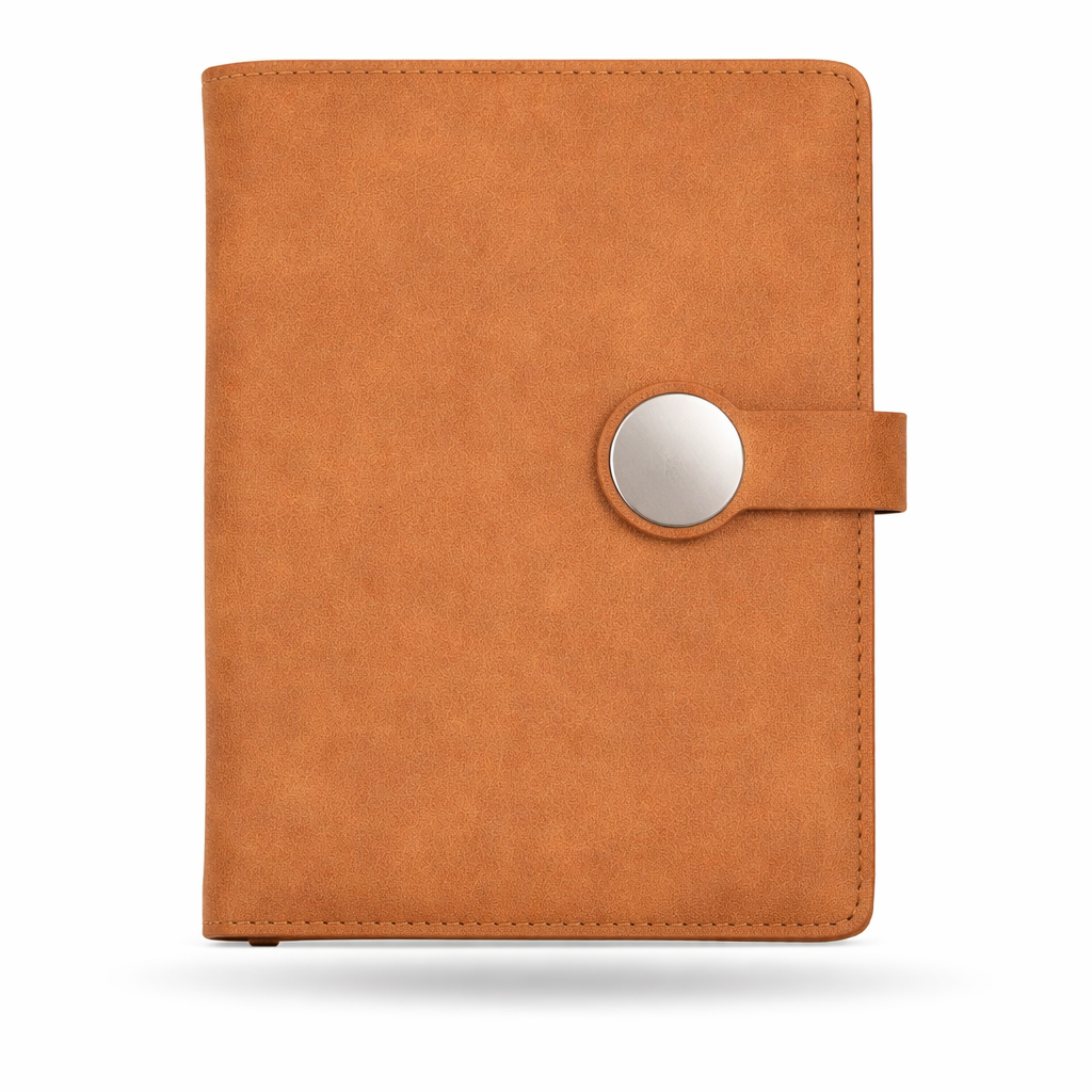 Premium Tan Brown Round Flap Diary – A5 Size | 192 Pages | Button Closure Notebook