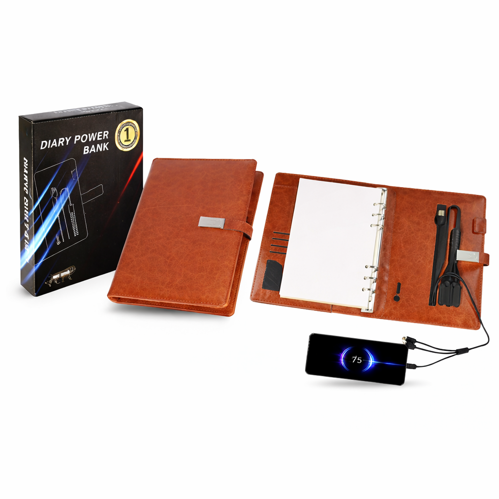 Premium Powerbank Diary Organizer – 5000mAh Corporate Gift (Brown)
