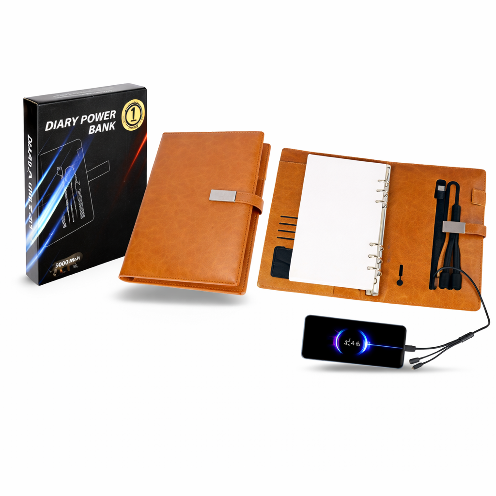 Premium Powerbank Diary Organizer – 5000mAh Corporate Gift (Tan)