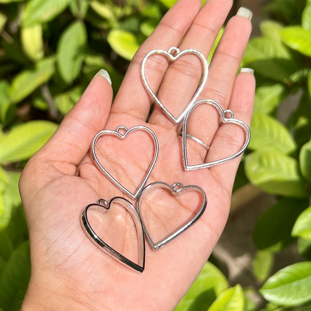 Heart Shape Metal Pendant Frame (Set of 5) - Silver