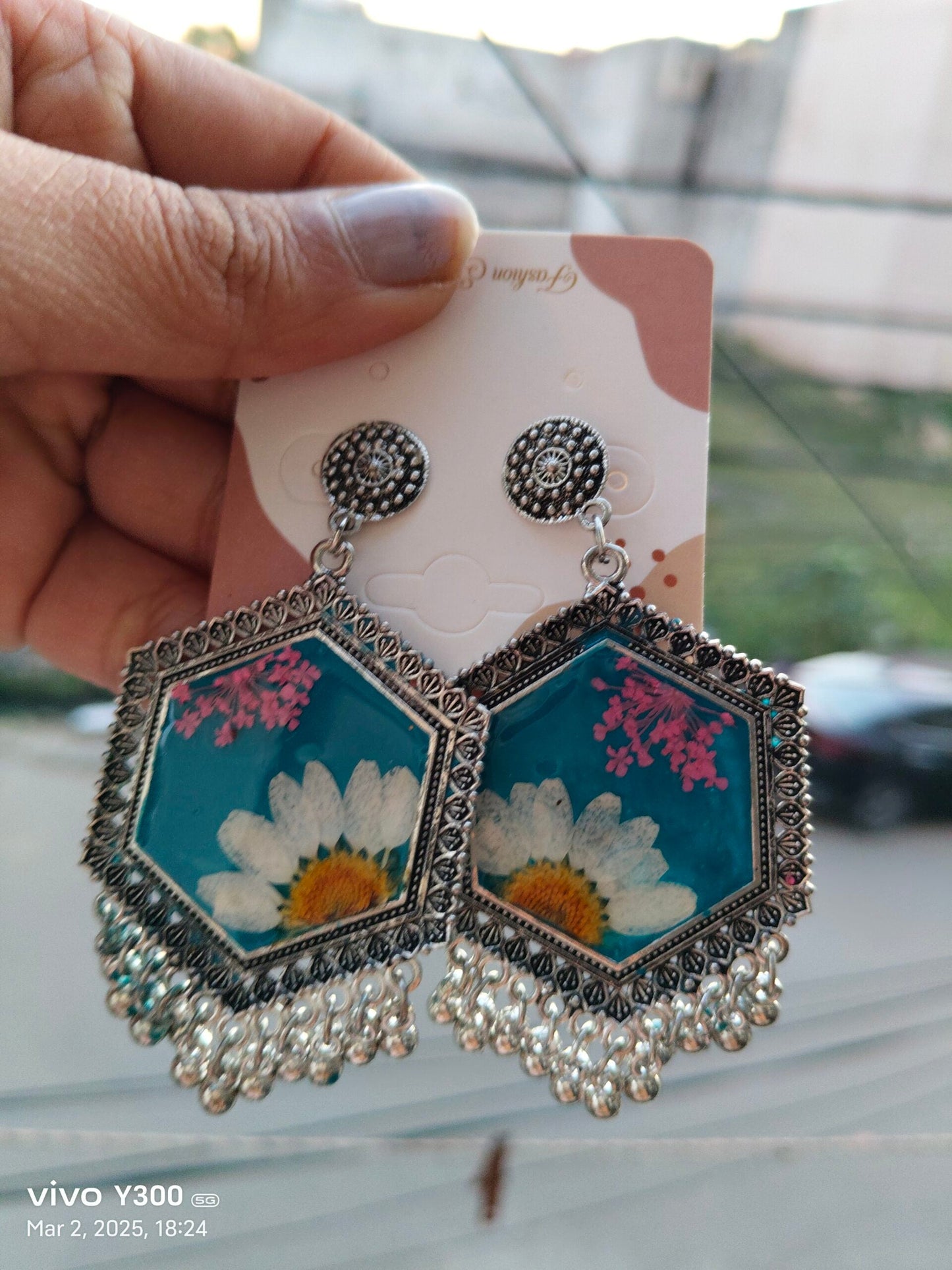 Hexa Lotus Charm Jhumka Small Earrings - Silver
