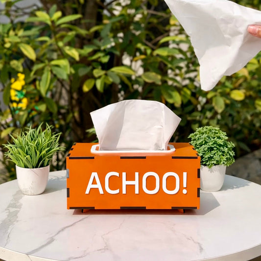 ACHOO! MDF Tissue Box Holder | Premium Wooden Tissue Dispenser (9×5×3.5 inch)