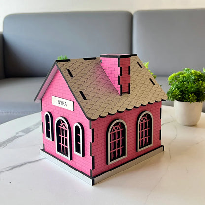Personalised House-Shaped Piggy Bank – Custom Name Coin Box (9 Inch)
