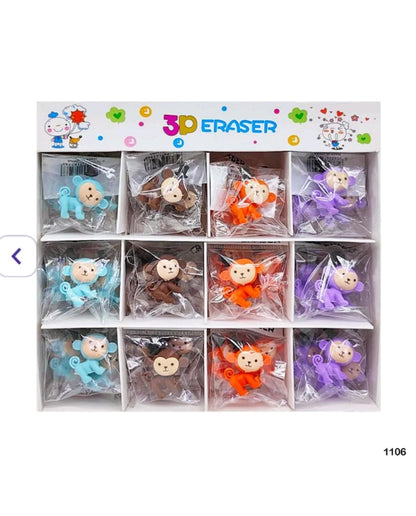 3D Monkey Top Hat Eraser for Kids – Single Piece (Assorted Colors)