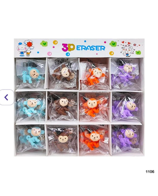 3D Monkey Top Hat Eraser for Kids – Single Piece (Assorted Colors)
