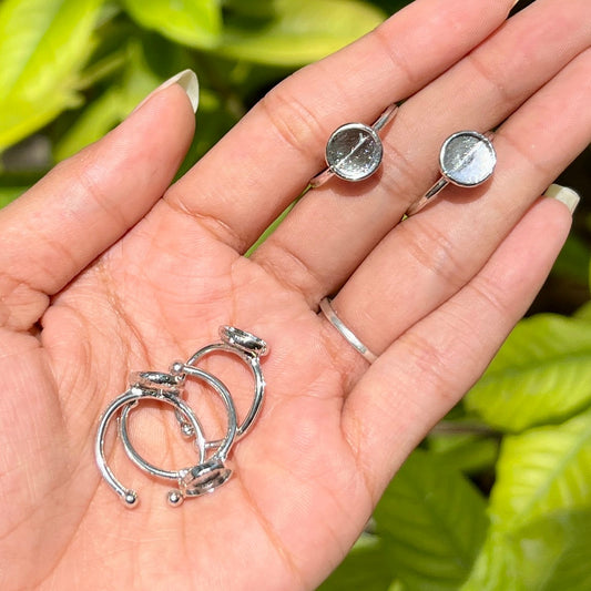 Mini Flat Round Ring Base - Silver (Set of 5)
