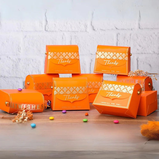 Big Decorative Folding Storage Box/ Purse style for Return Gift, Birthday, Valentine's Day (Orange) (10 cm)