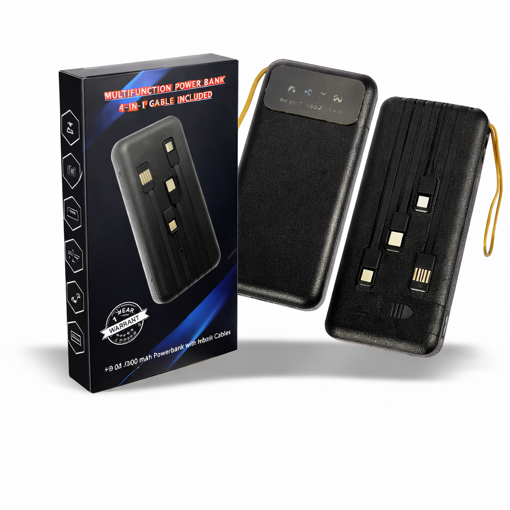 10000mAh Power Bank with Inbuilt Cables – Fast Charging Corporate Gift (Black)