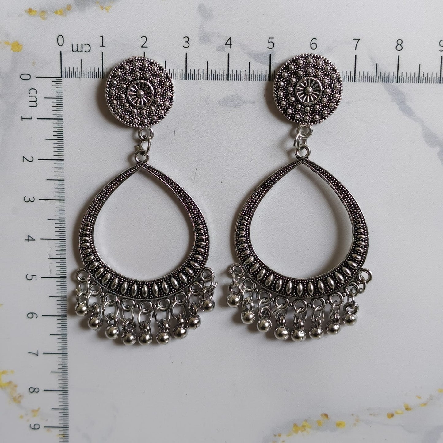 Teardrop Antique  Silver Jhumka Small Earrings