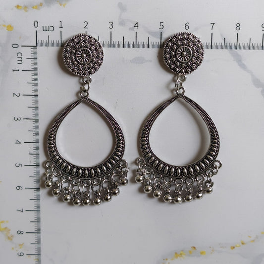 Teardrop Antique  Silver Jhumka Small Earrings