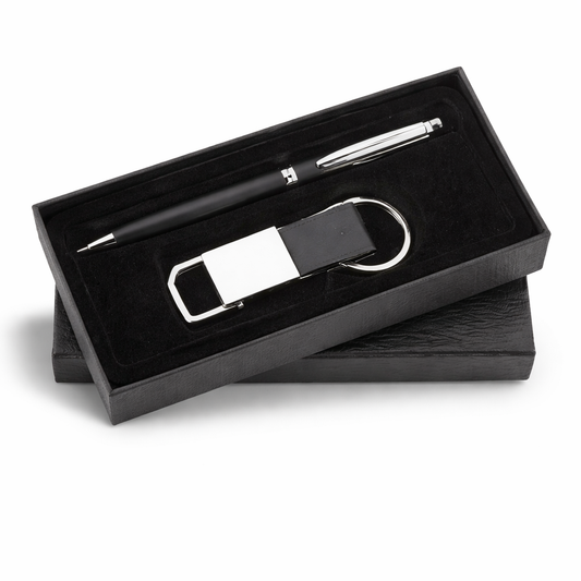 SR-111 / SR-112 Premium Corporate Gift Set β Metal Pen & Leatherette Keychain with Elegant Box
